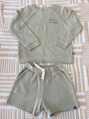 Kids Waffle - Sage Green Have Fun Be Happy